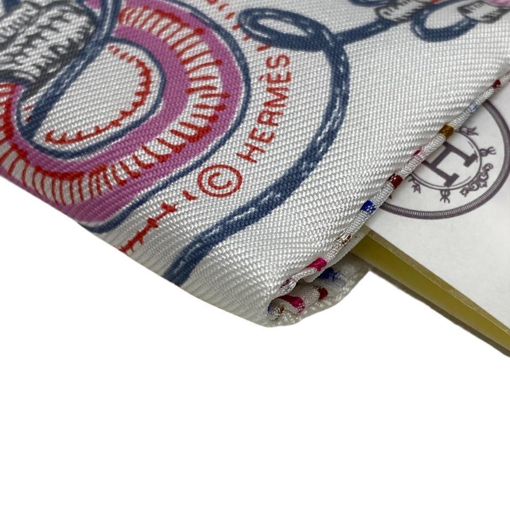 HERMES Twilly Chevaloscope Neon Scarf White Ladies - Picture 6 of 10